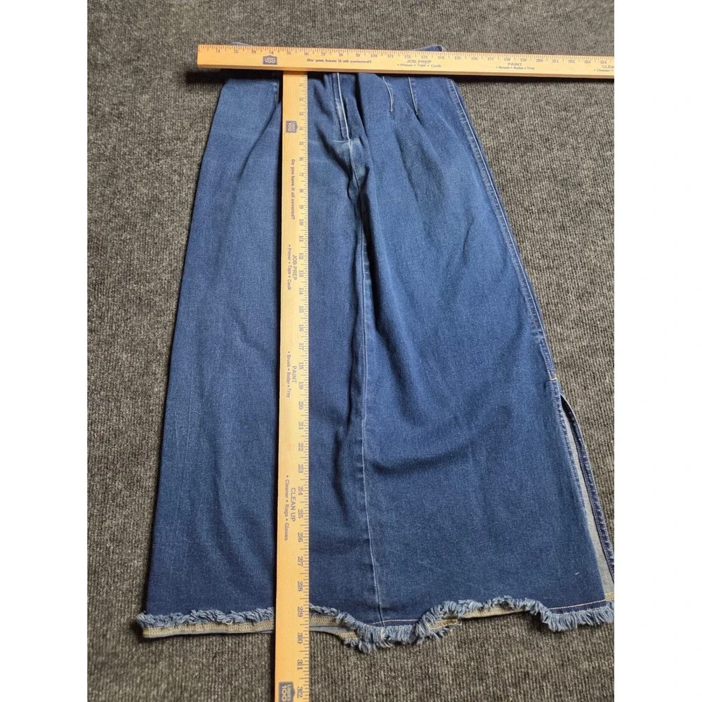 Susan Bristol Petite Blue Denim Maxi Skirt Raw Hem Side Slit Size 6P Vintage - Picture 3 of 6